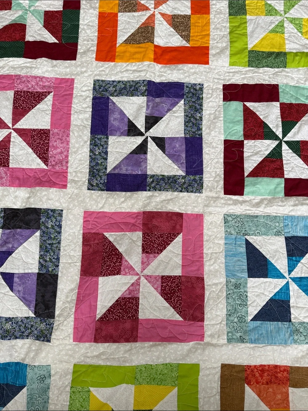 Handmade Multicolor Pinwheel Patchwork Quilt - No Brand
